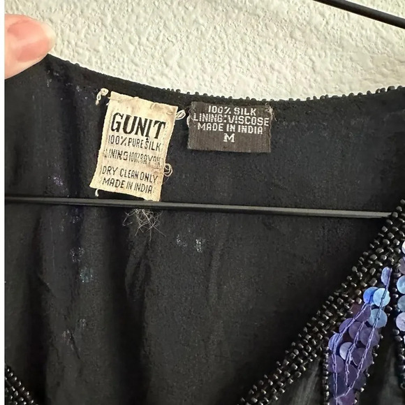 Vintage 70s/80s BUTTERFLY Bluish purple sequin and beaded cape blouse top Sz M - Picture 7 of 15